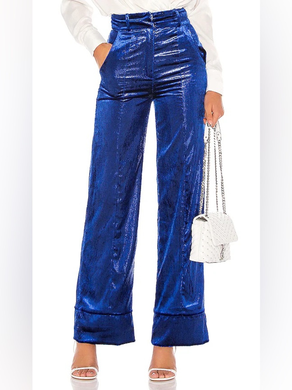 Lovers + Friends ZANE PANT in Royal Blue XS Boho Velvet Retro Glam Night Luxe
